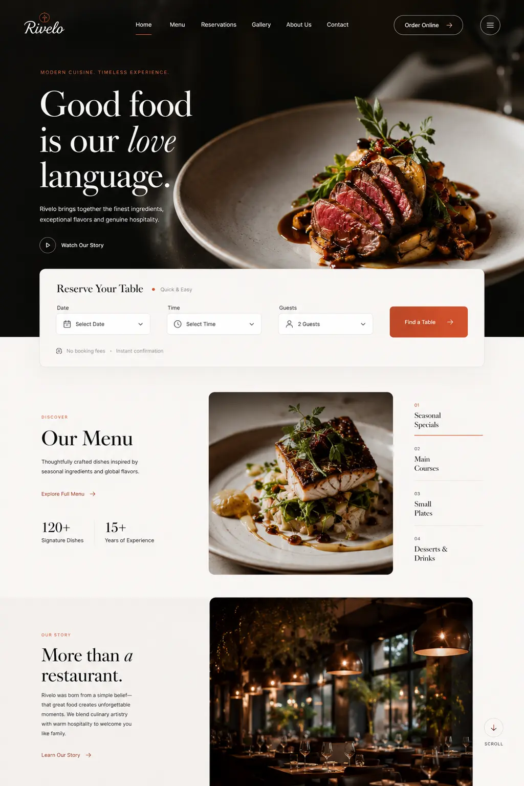 Screenshot of Ember and Sage restaurant website